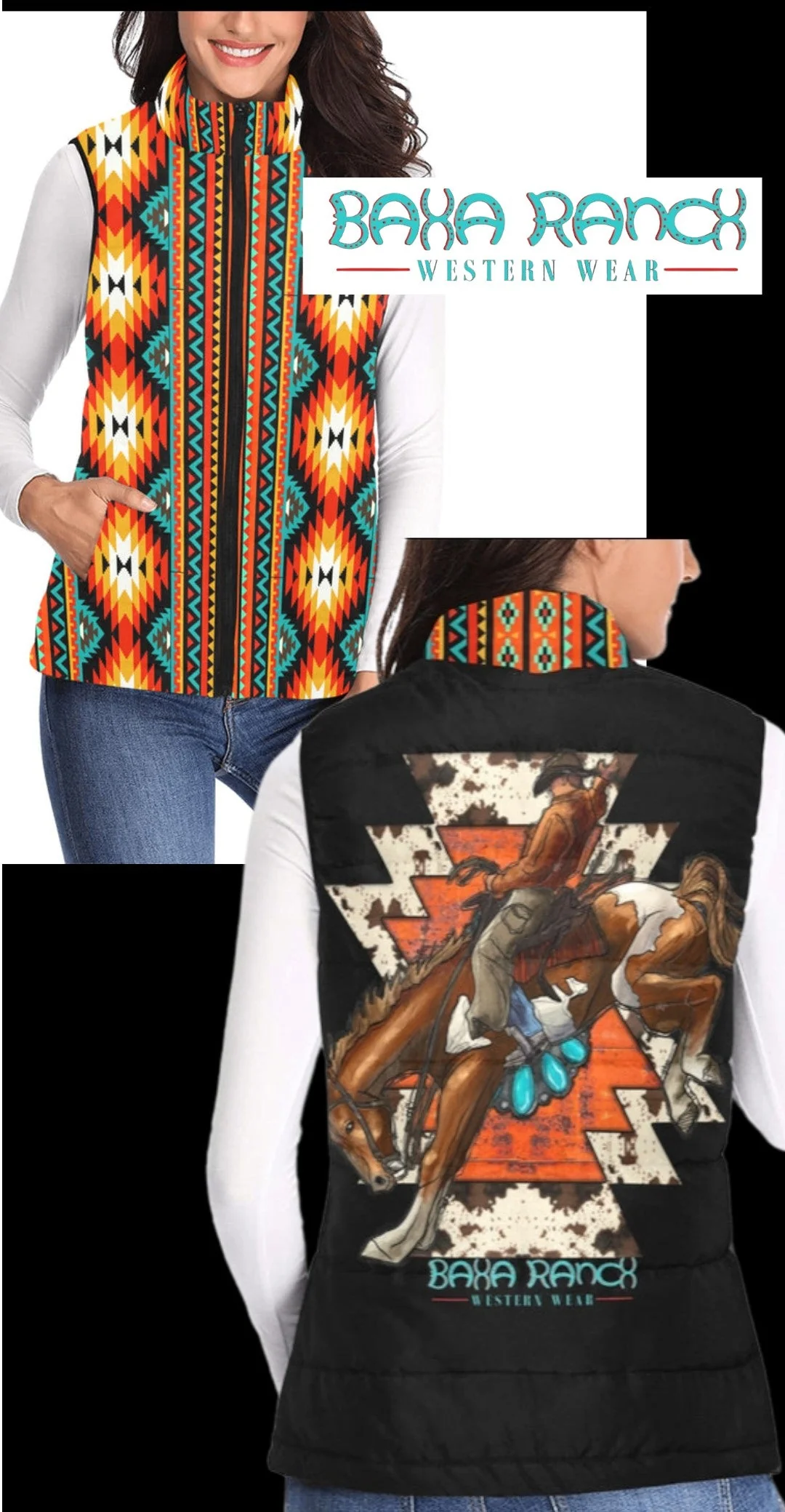 Organic Baha Ranch Aztec Bronc Puffy Vest Smooth