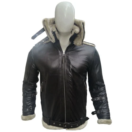 Convenient Men s Aviator B3 Bomber Double Collar Faux Shearling Brown Jacket Premium Material