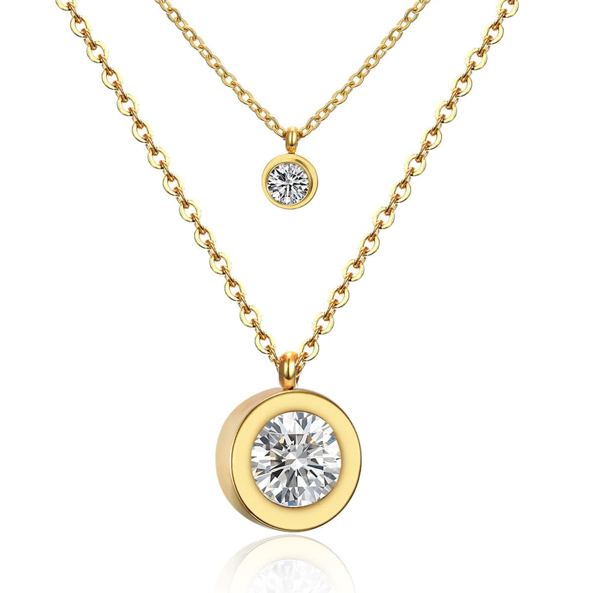 Advanced Cubic Zirconia Goldtone Round Layered Pendant Necklace Outstanding