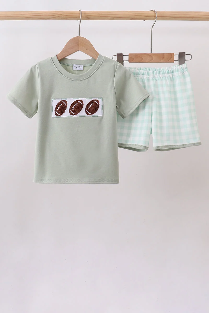 Superior Green football french knot gingham shorts set Modern