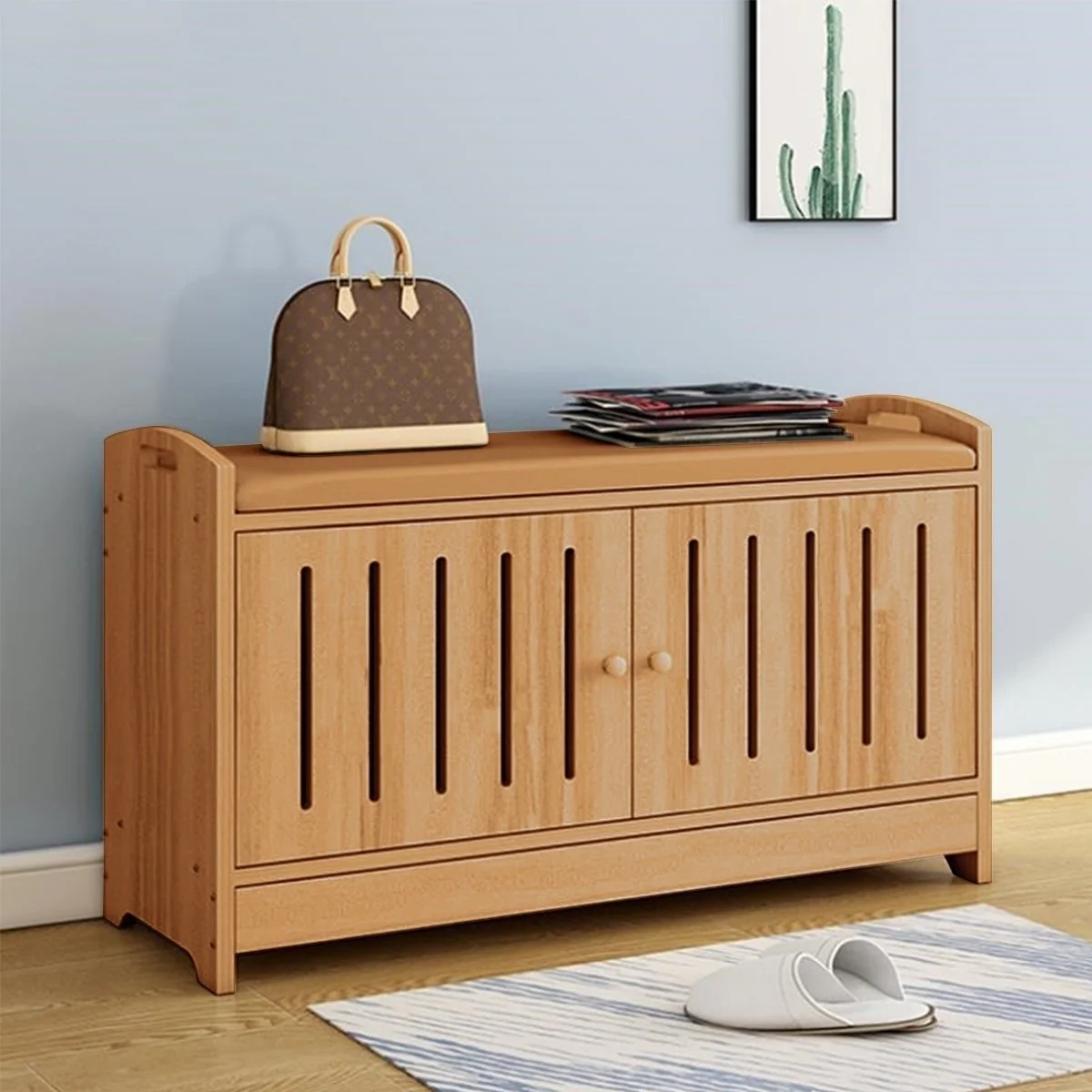 Enhanced Large Entryway Shoe Shelf Storage Bench Organizer Contemporary