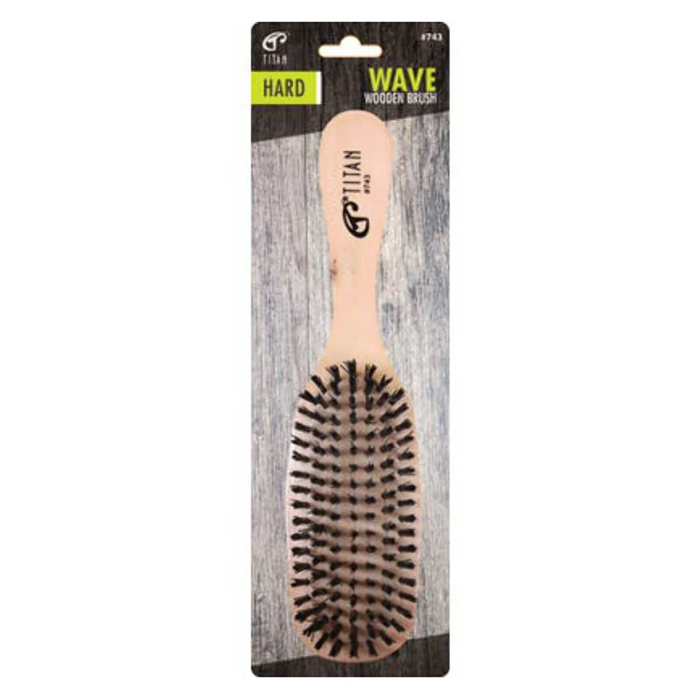 World-Class Titan Wave Brush Hard Bristle Narrow Wooden Handled Brush Long Handle for Easy Gripping for All Hair Styling 1Ea Smooth