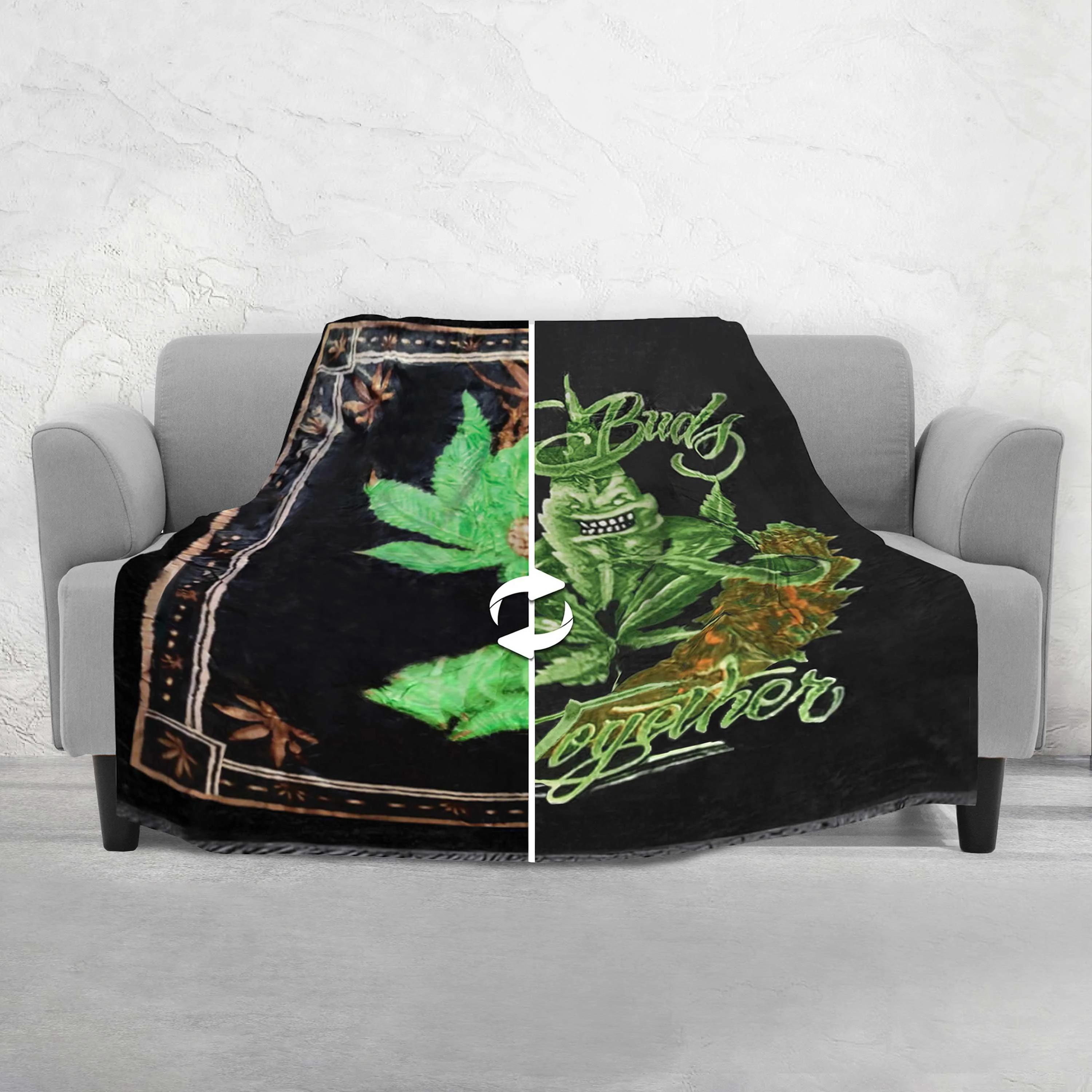 Trendy Elegant Comfort Marijuana Printed Reversible Blanket Oversized Couch - Queen Blanket Professional
