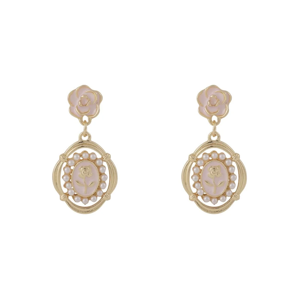 Advanced Pearl White Enamel Goldtone Floral Cameo Drop Earrings Comfortable