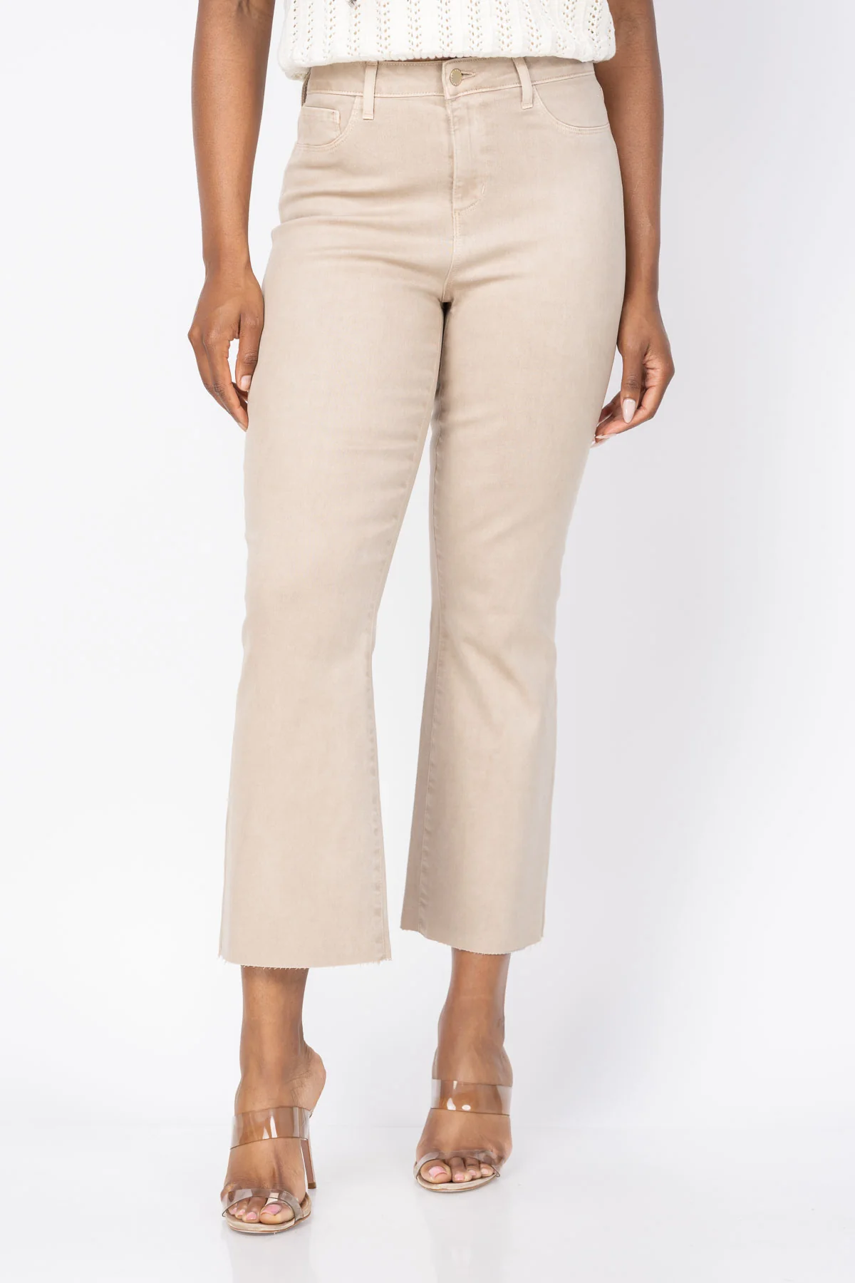 Carefully Designed L'AGENCE Kendra High Rise Crop Flare Jeans in Antique Birch Coated Fast