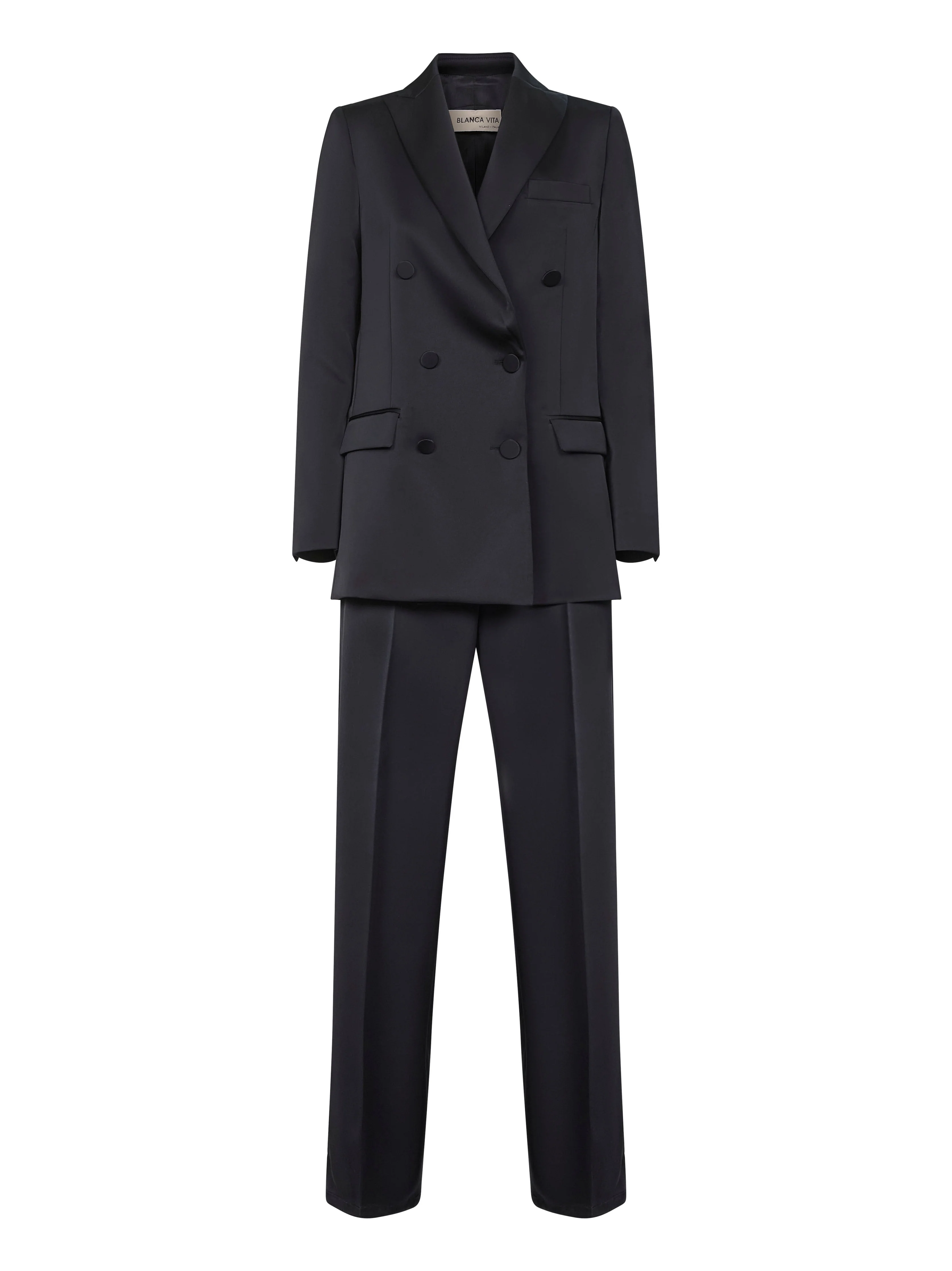 Luxury Midnight Blue Satin Suit Organic