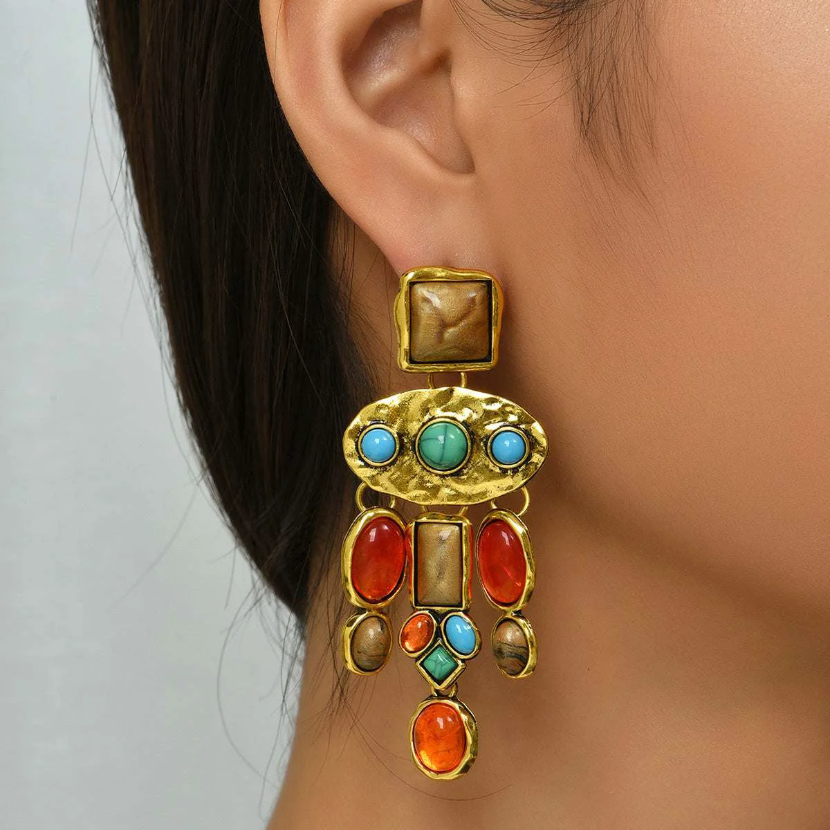 Breathable Colored Resin Turquoise Geometric Drop Earrings Consistent