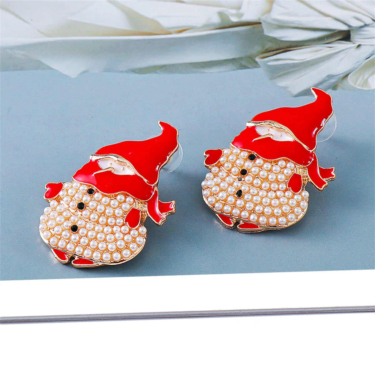 Verified Black Cubic Zirconia Pearl Goldtone Snowman Stud Earrings Solid