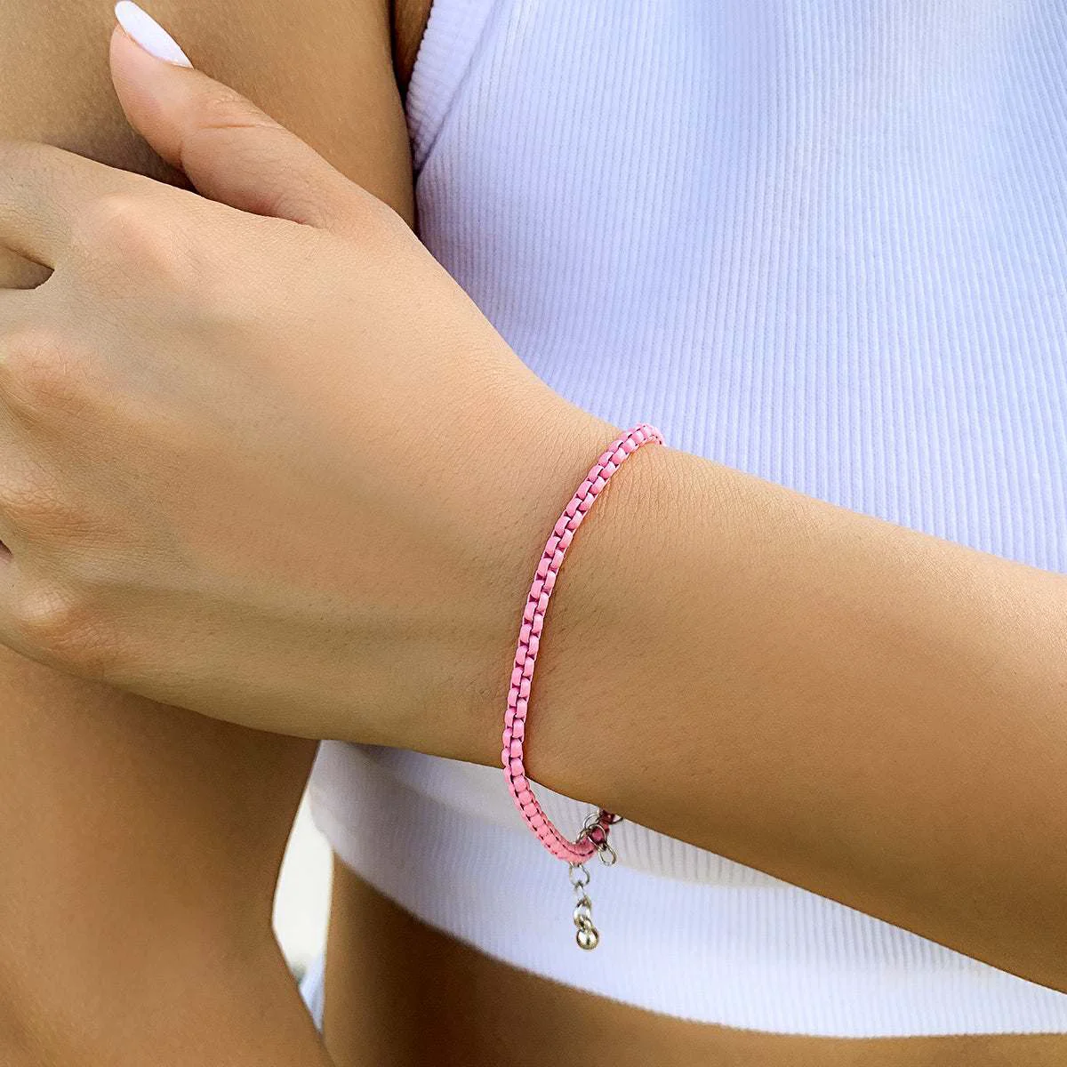 World-Class Pink Enamel Popcorn Chain Bracelet Premium