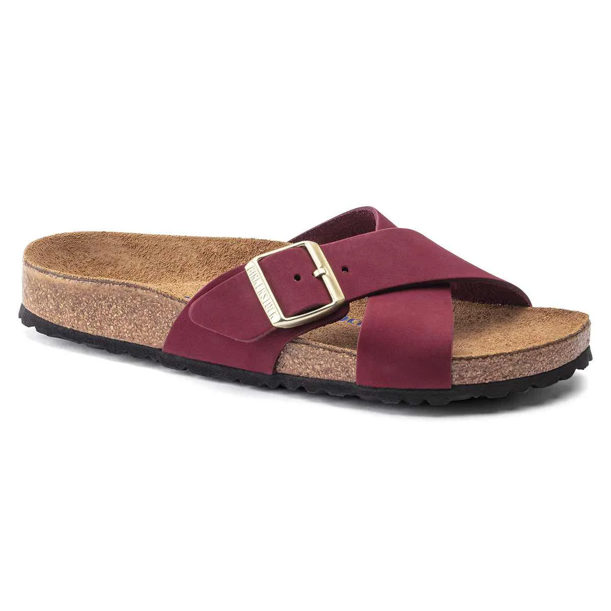 Recyclable Birkenstock Women's Siena Soft Footbed Nubuck Maroon Sandals Genuine