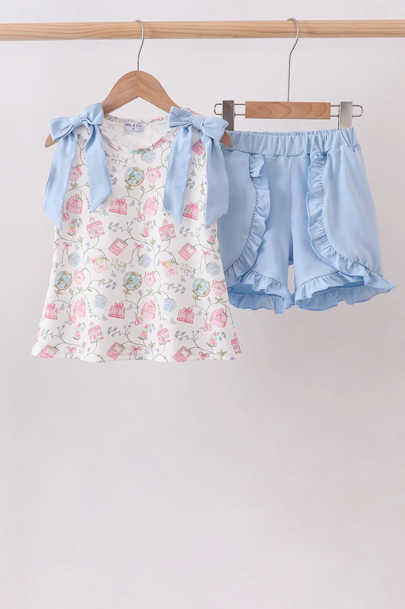 Easy-to-Use Blue Hydrangea Ruffle Shorts Set Contemporary