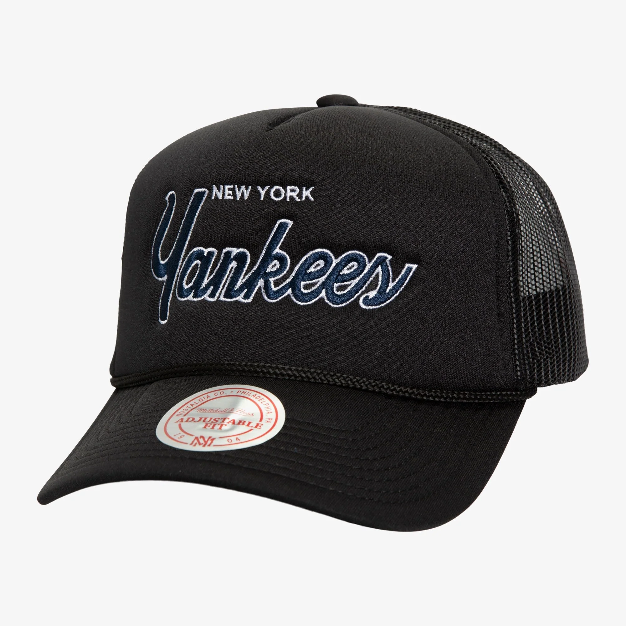 Solid Mitchell Ness Men's MLB Script Trucker Yankees Hats Powerful