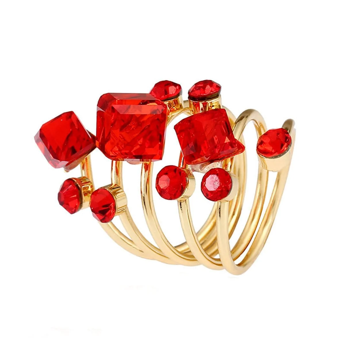 Reliable Red Crystal Cubic Zirconia Adjustable Stacking Flower Ring Refined