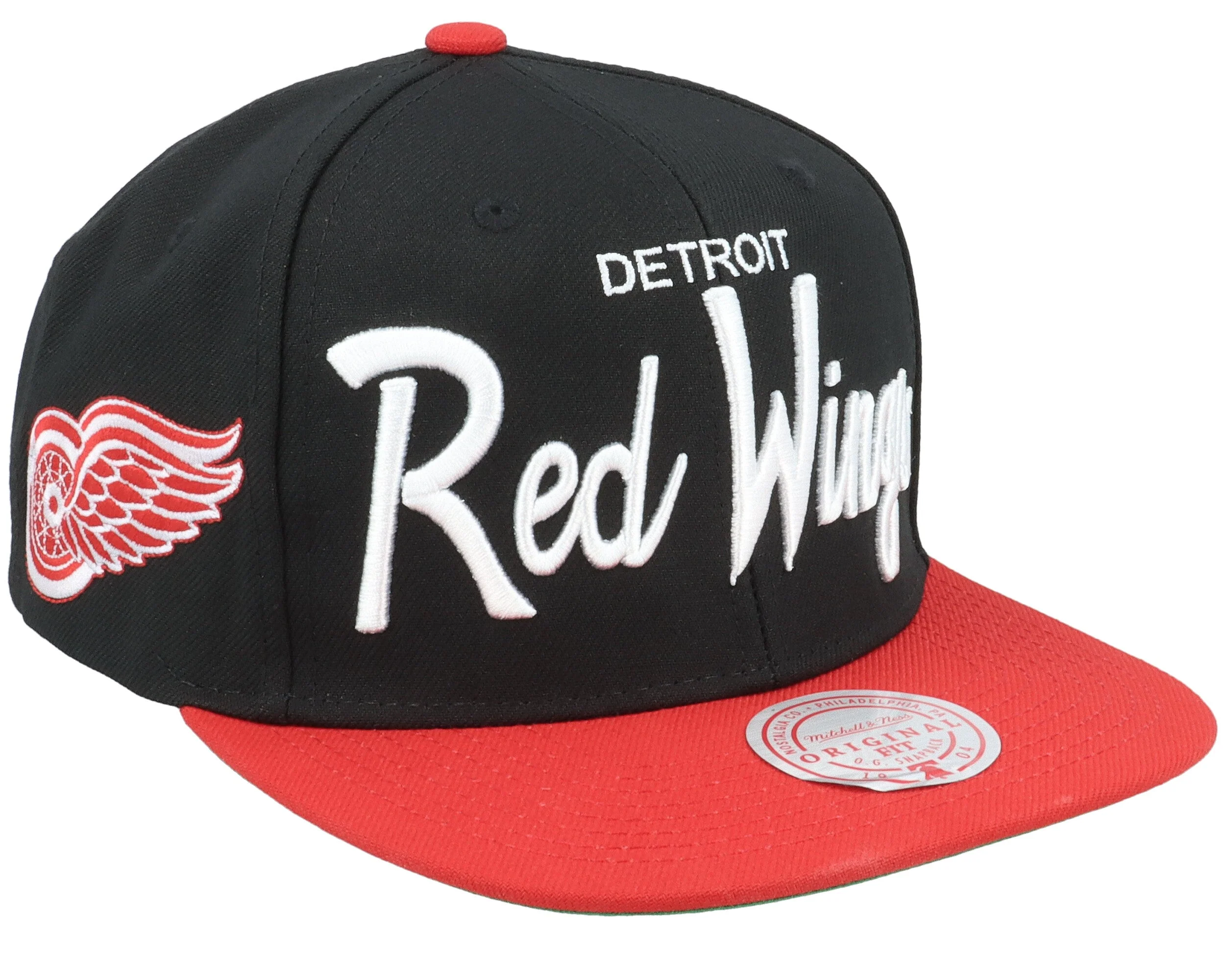 Secure Mitchell Ness Men's NHL Vintage Script Snapback Red Wings Snapback Caps Clean
