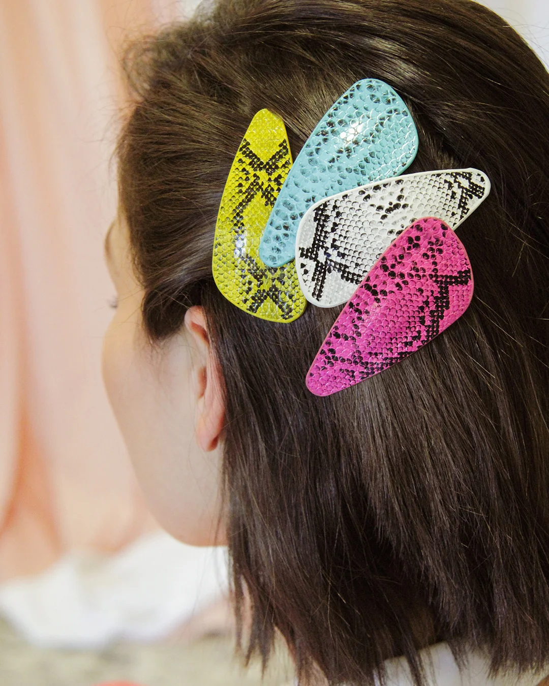 Carefully Designed Neon Snakeskin - Faux Leather Snap Barrettes Organic