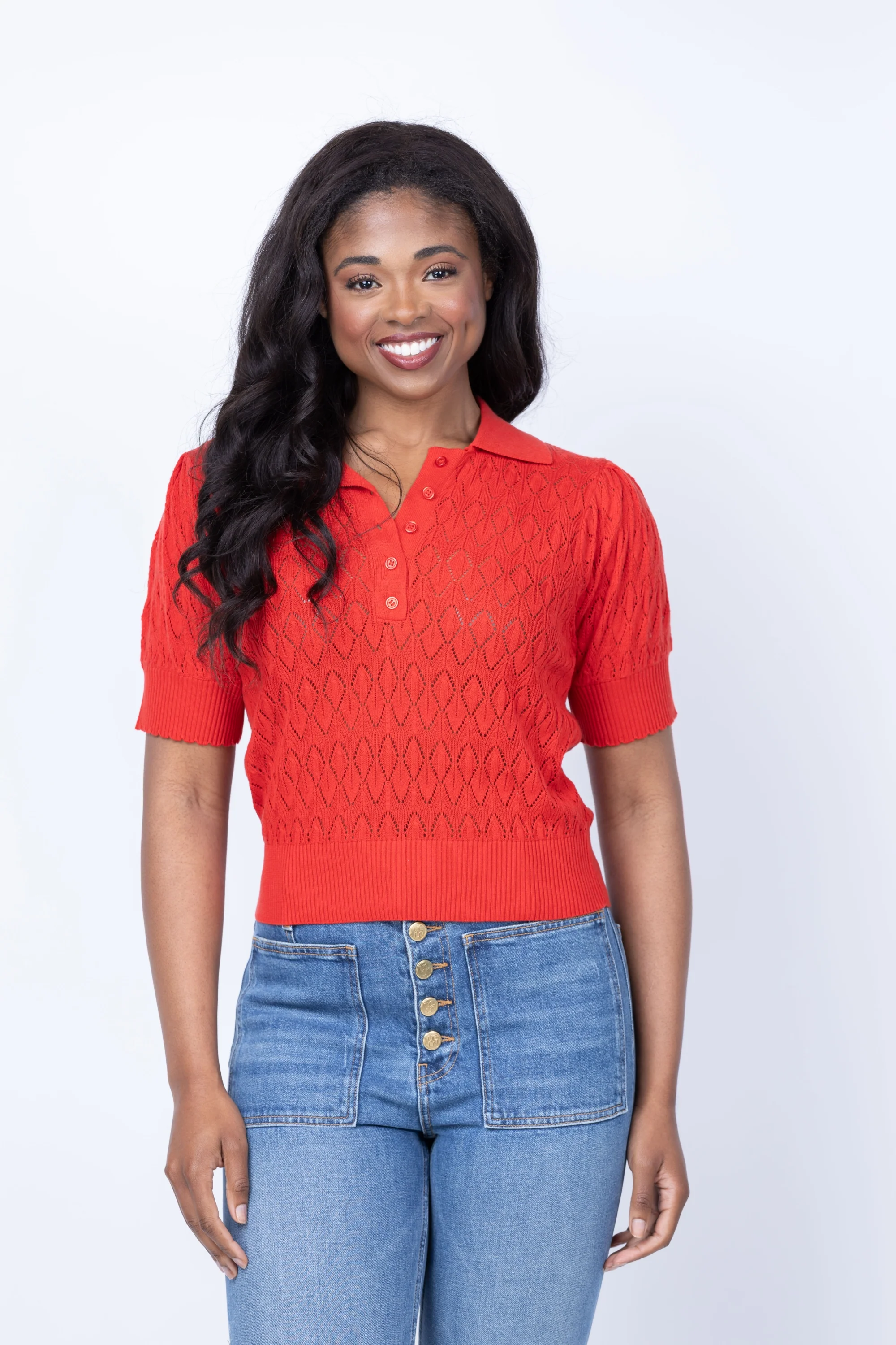 Classic Design History Polo Short Sleeve Sweater in Red Exceptional