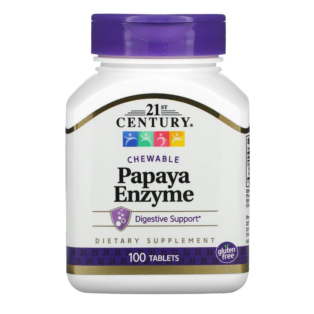 Powerful 21st Century Papaya Enzyme Chewable Tablets for Digestive Support 100 Ea Efficient