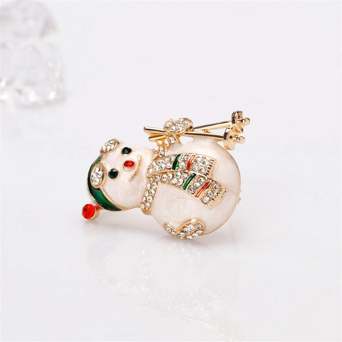 User-Friendly Cubic Zirconia Goldtone Skiing Snowman Brooch Fine Crafted