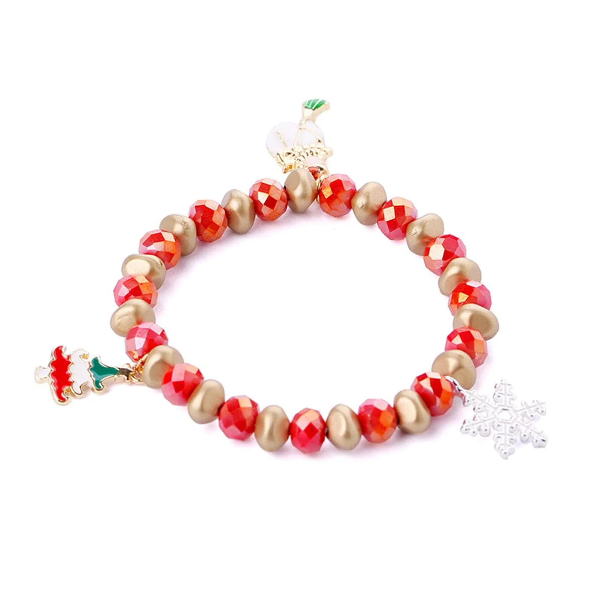 Reusable Red Snowflake Christmas Tree Beaded Stretch Bracelet Comfortable