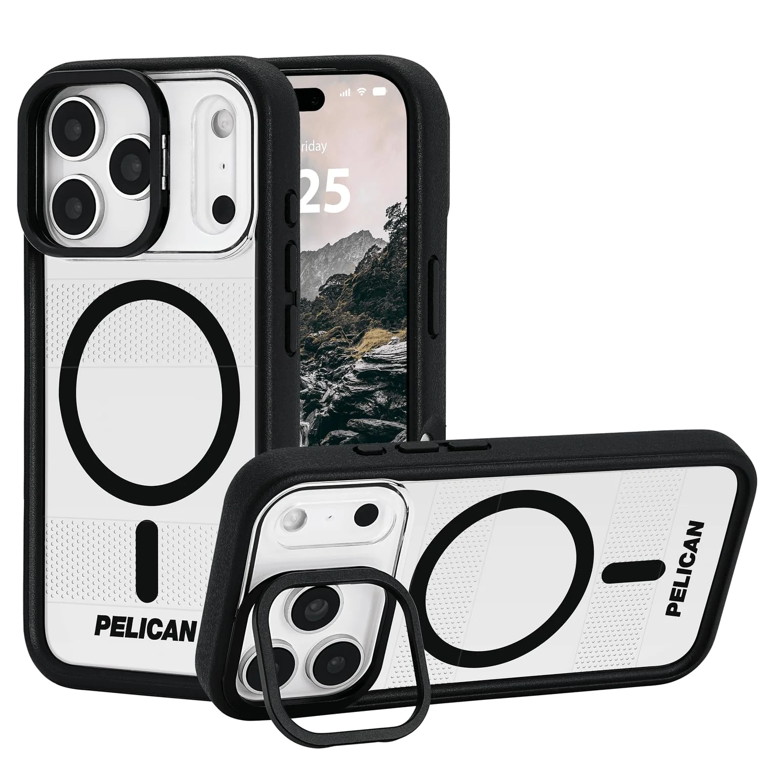 Flexible Pelican Protector iPhone 17 Pro Max Case w Camera Stand MagSafe Compatible Rugged Magnetic Phone Case w 16ft Military-Grade Drop Protection - Heavy Duty Phone Cover for iPhone 17 Pro Max - Clear Advanced