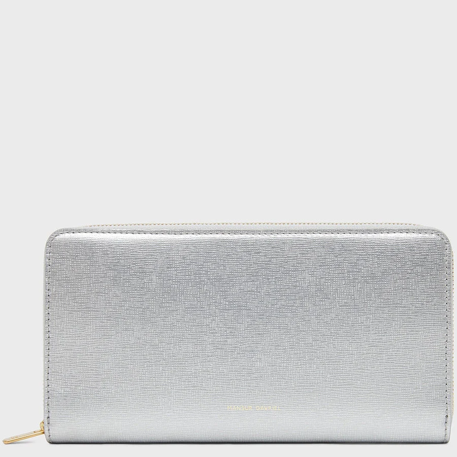 Functional Mansur Gavriel Zip Continental Wallet in Silver Classic