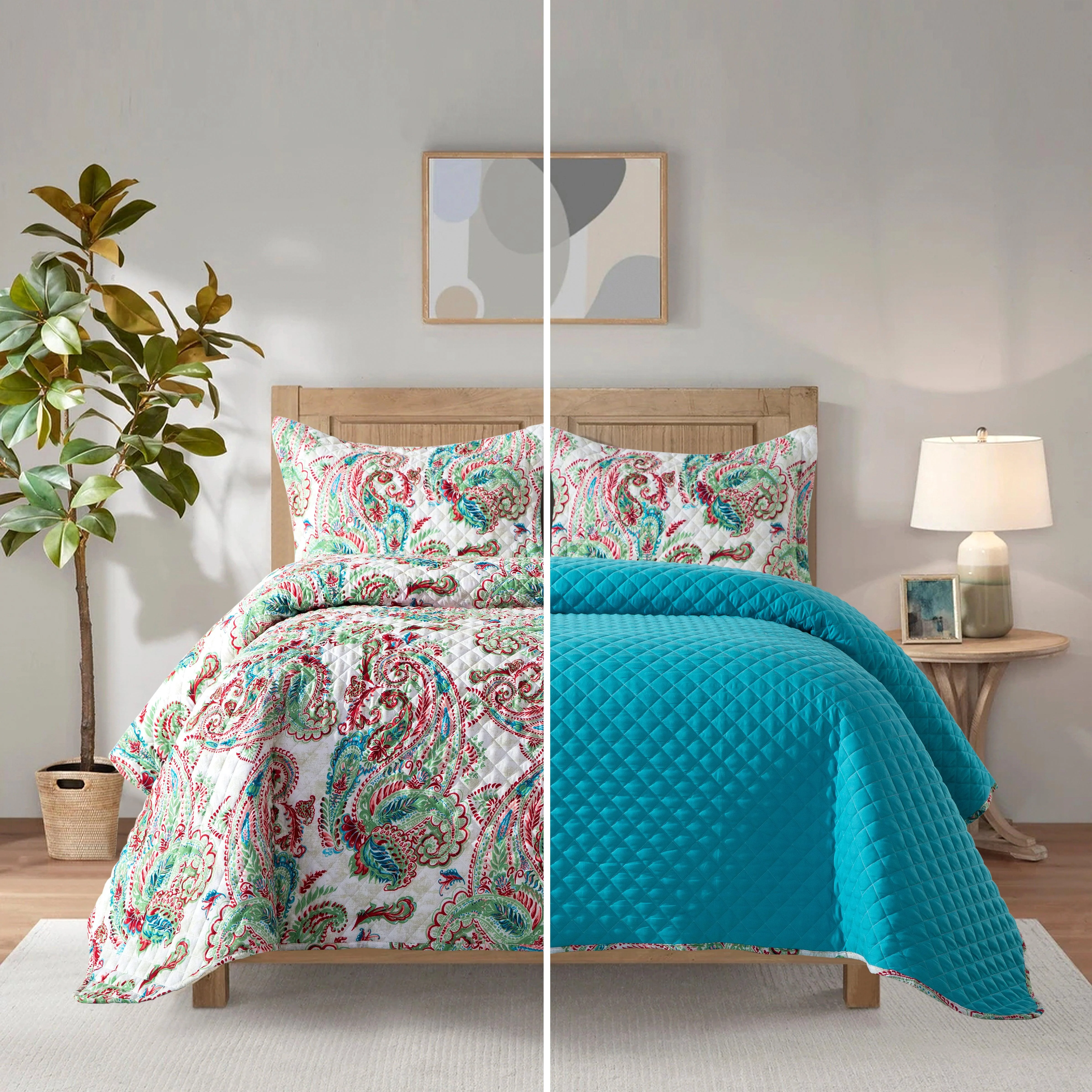 Professional Elegant Comfort 3-Piece Paisley Quilted Reversible Bedspread Coverlet Set Recyclable