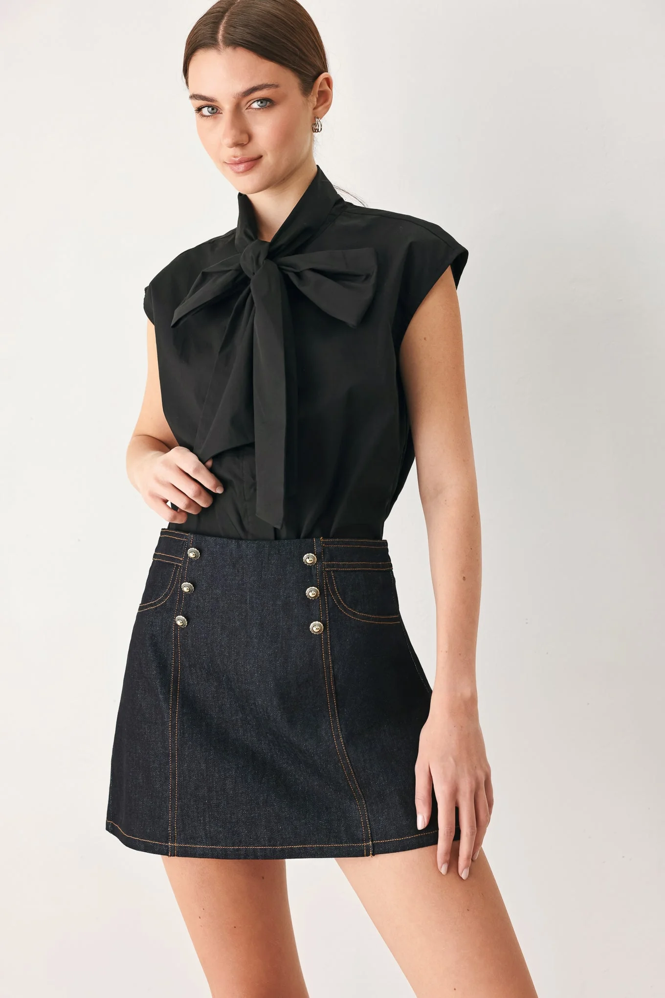 Detailed Modern Prep Denim Skort Solid