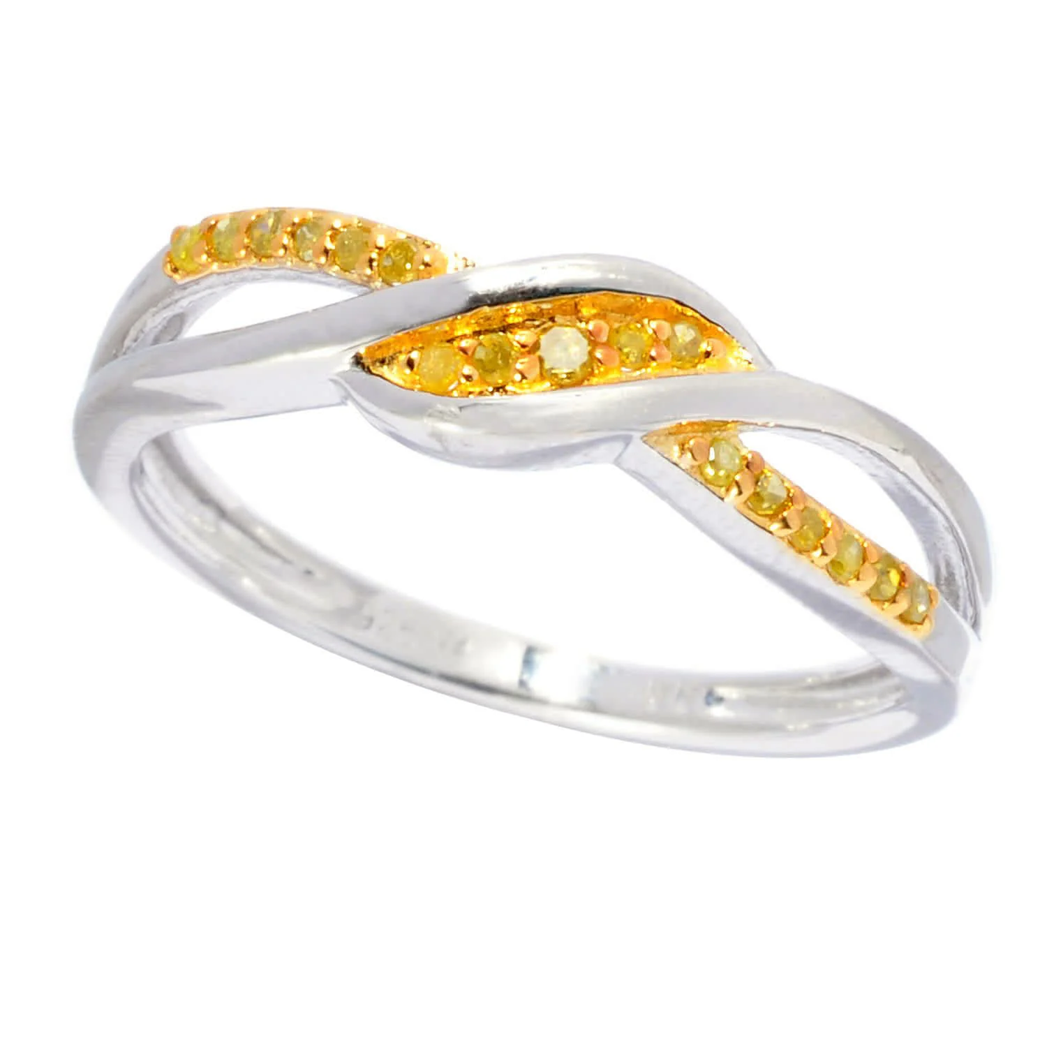Versatile V3 Jewelry Sterling Silver Yellow Diamond Crossover Ring Reliable