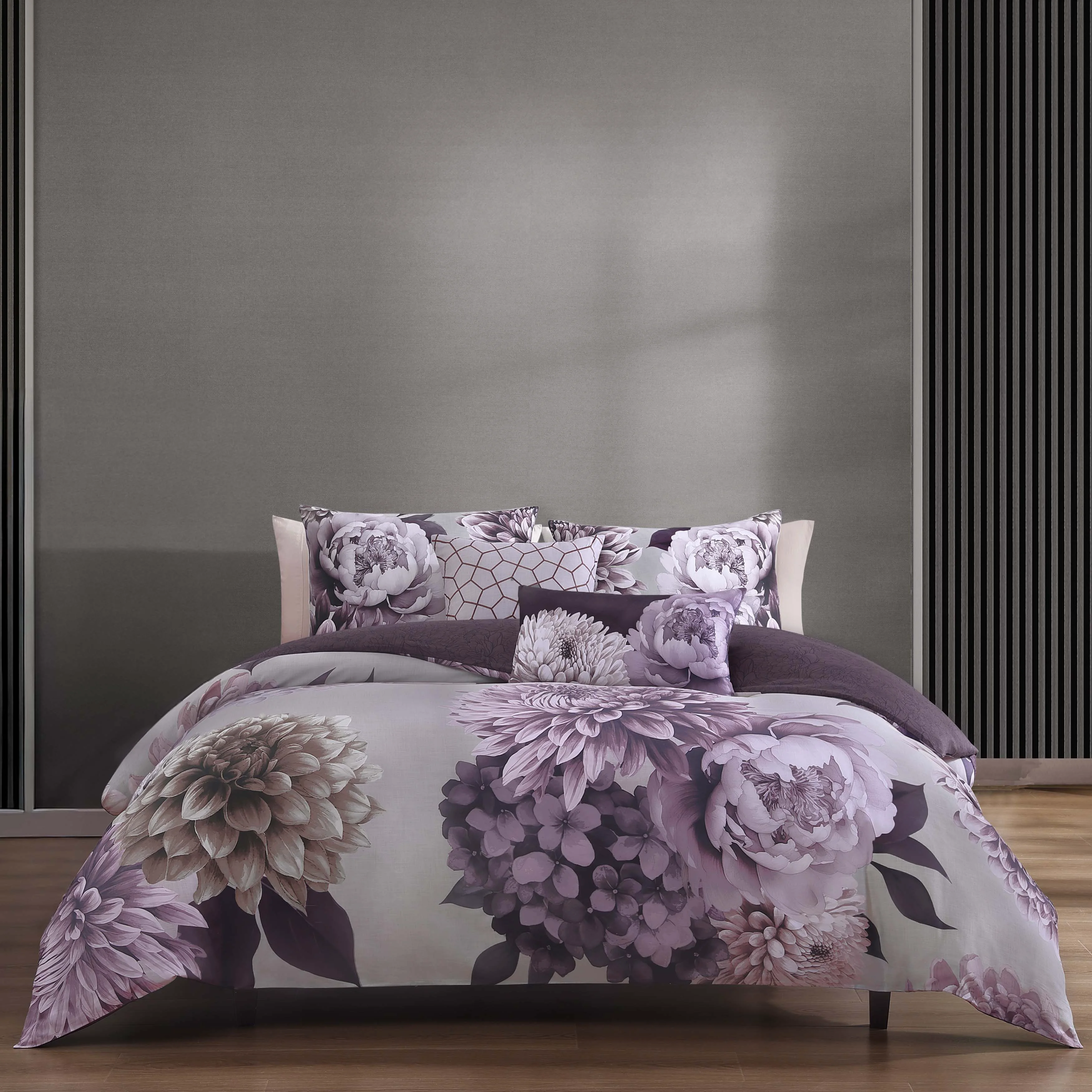 High-Grade Bebejan Plum Petal 5 Piece Reversible Comforter Set Enhanced