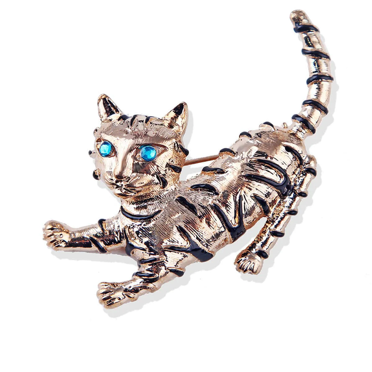 Artisan Blue Cubic Zirconia Enamel Goldtone Cat Brooch Trusted
