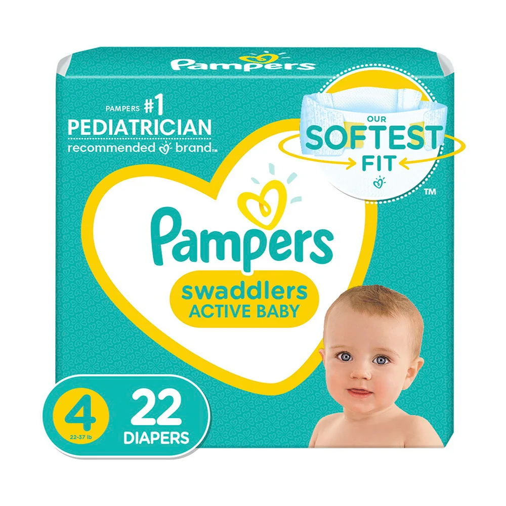 Reusable Pampers Swaddlers Diapers Active Baby Softest Fit and Absorbent Size 4 22 Ea Solid