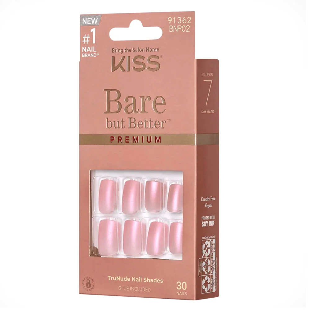 Eco-Friendly Kiss Bare But Better Premium Nails Spicy Glue Included 30Ea Authentic