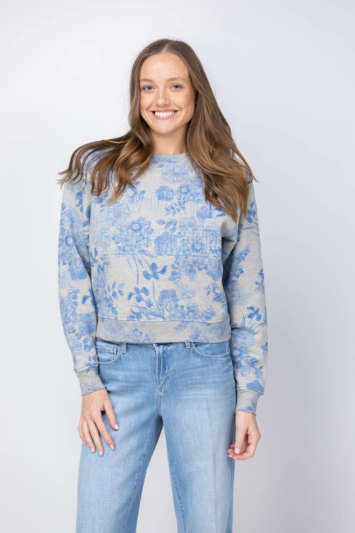 Top-Quality Favorite Daughter The Favorite Classic Embossed Sweatshirt in Distress Floral Print High-Grade