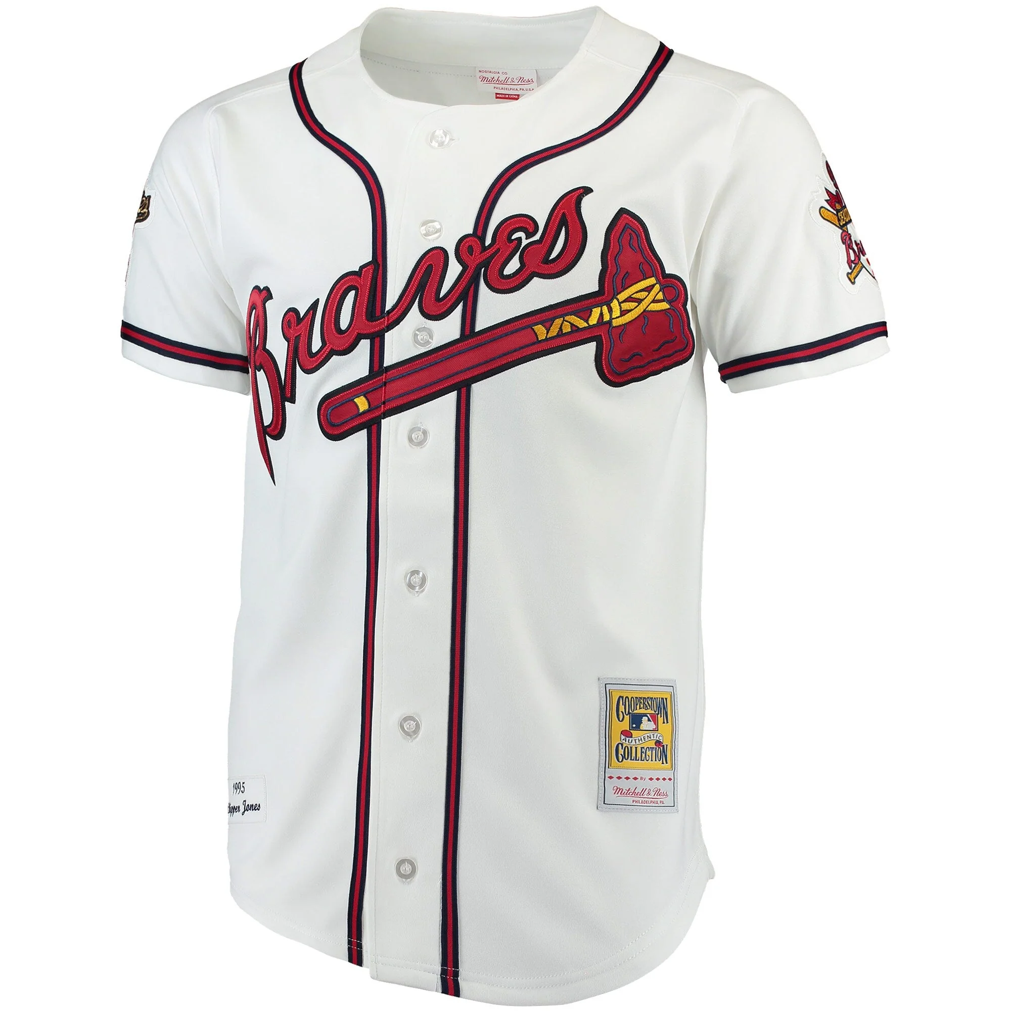 Pure Mitchell Ness Men's MLB Home Jersey Braves 1995 Chipper Jones Jerseys Easy-to-Use