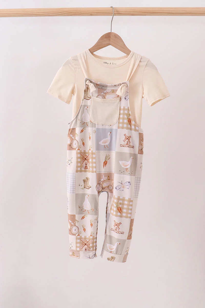Durable Khaki Goose Bamboo 2PC Romper Set Pure