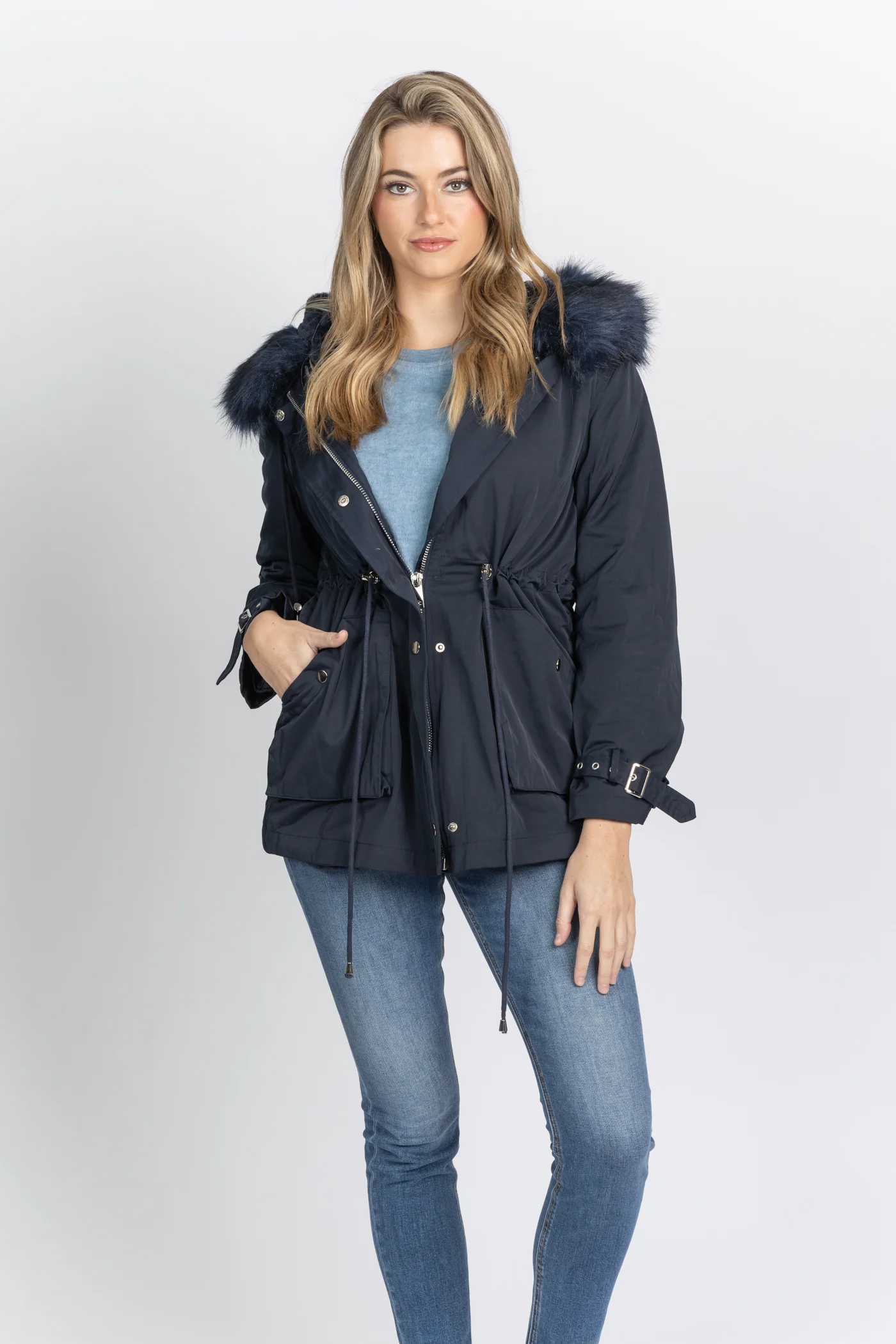 Easy-to-Use Love Token Patty Faux Fur Lined Parka Navy Durable