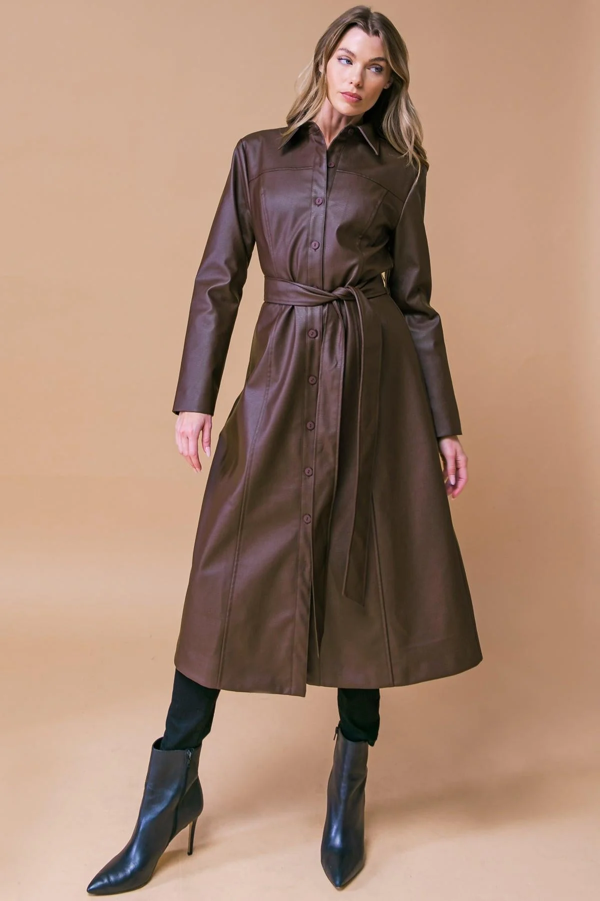Innovative What a Wonderful Day Leather Midi Coat Stylish