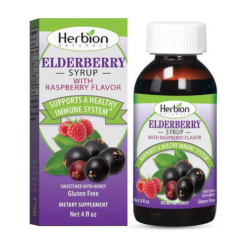 Breathable Herbion Naturals Elderberry Syrup with Raspberry Flavor and Honey for Immune Support 4Oz 120ml Casual