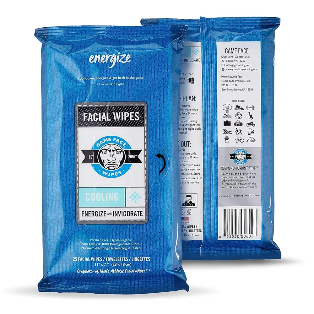 Eco-Friendly Game Face Energize Mens Athletic Cooling Facial Wipes 25 Ea Original Design