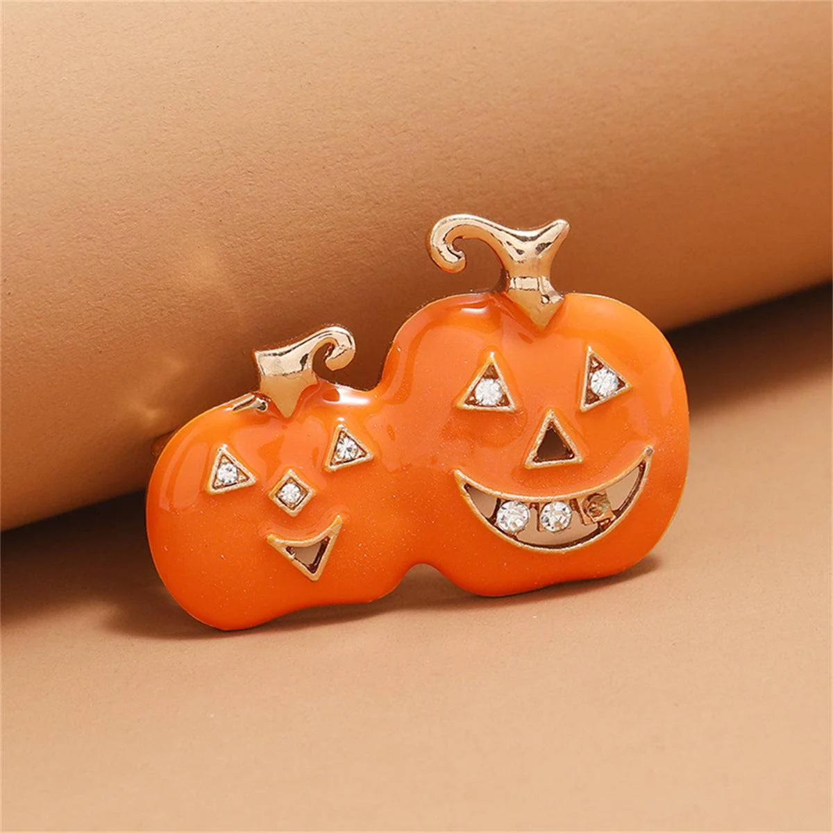 Solid Cubic Zirconia Orange Jack-O'-Lantern Brooch Optimized