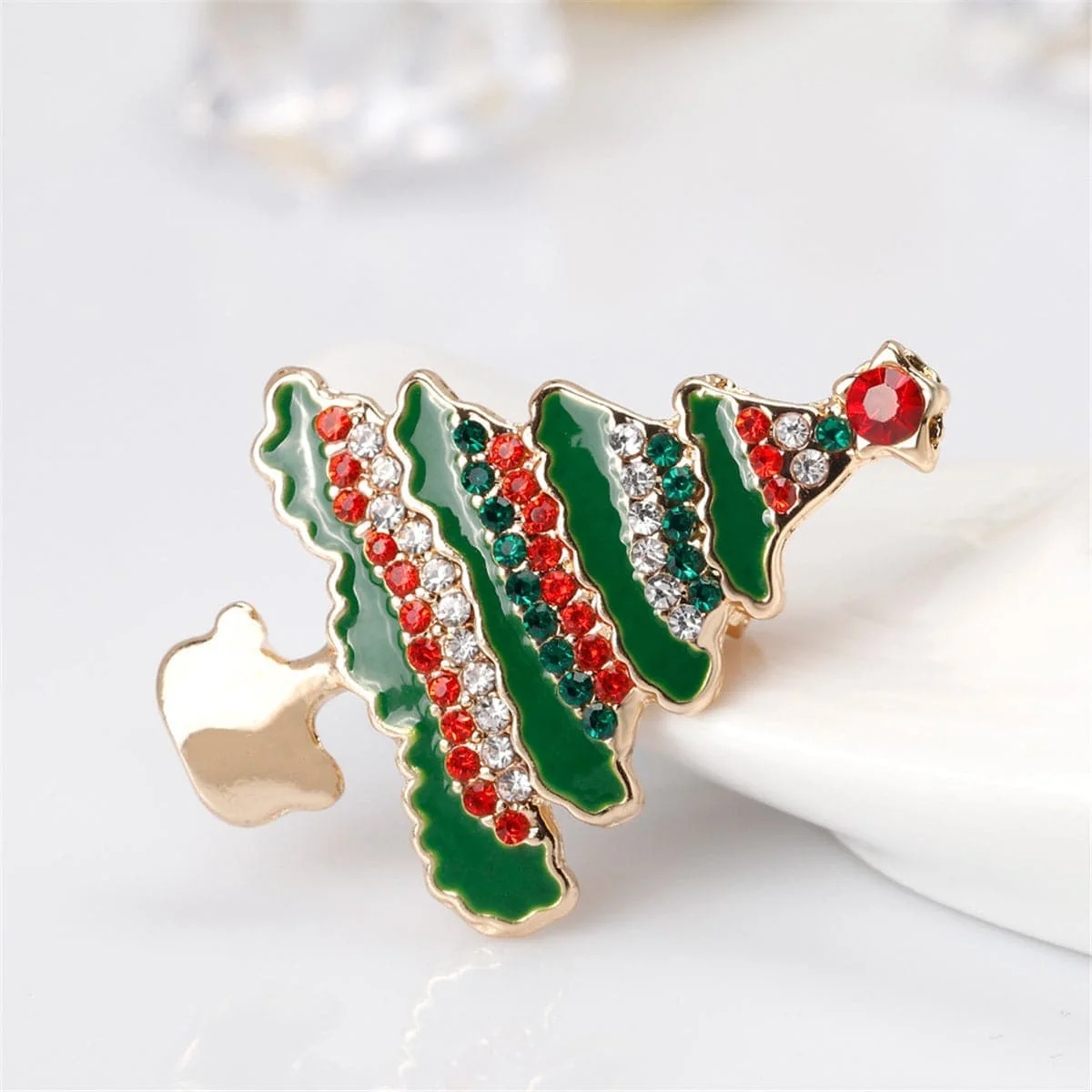 Contemporary Cubic Zirconia Goldtone Christmas Tree Brooch Authentic