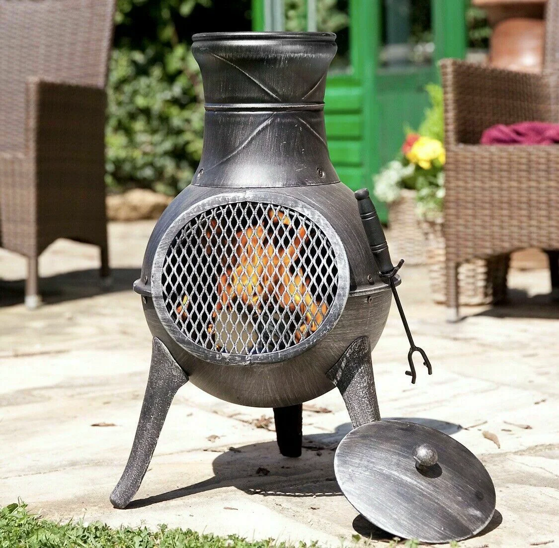 Enhanced Modern Steel Wood Burning Outdoor Chiminea Fire Pit Luxury