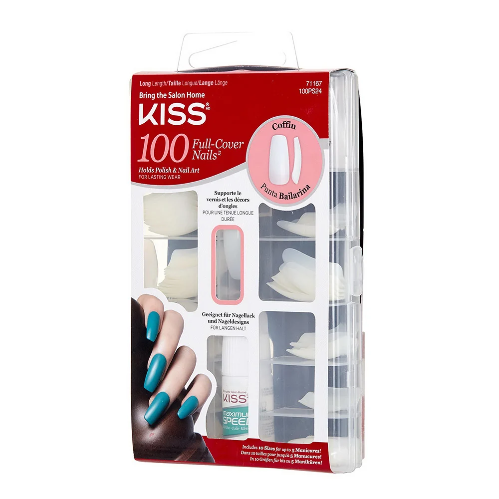 Enhanced Kiss Bring the Salon Home Full Cover Nails Long Square 100 Ea Crafted