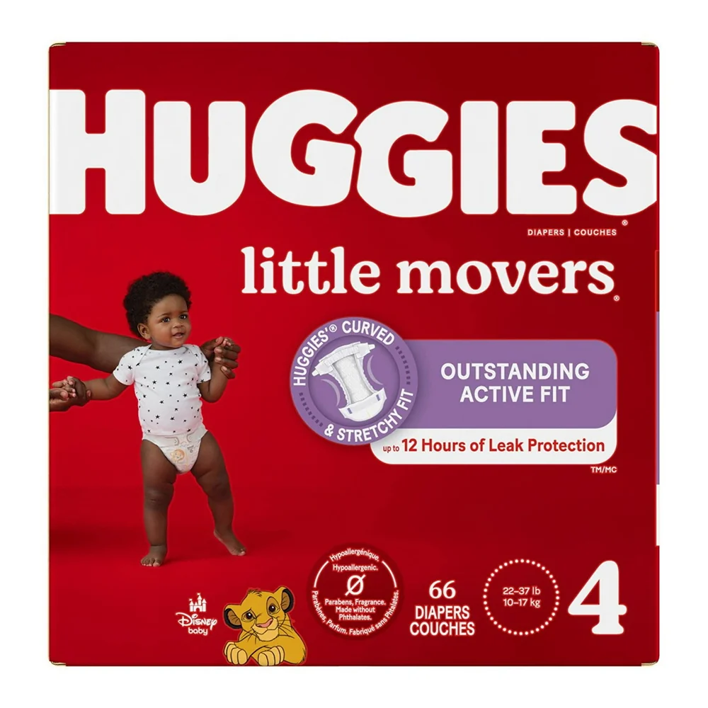 Elite Huggies Little Movers Diapers Size 4 for Active Babies with Leak Protection and Comfort 66Ea Verified