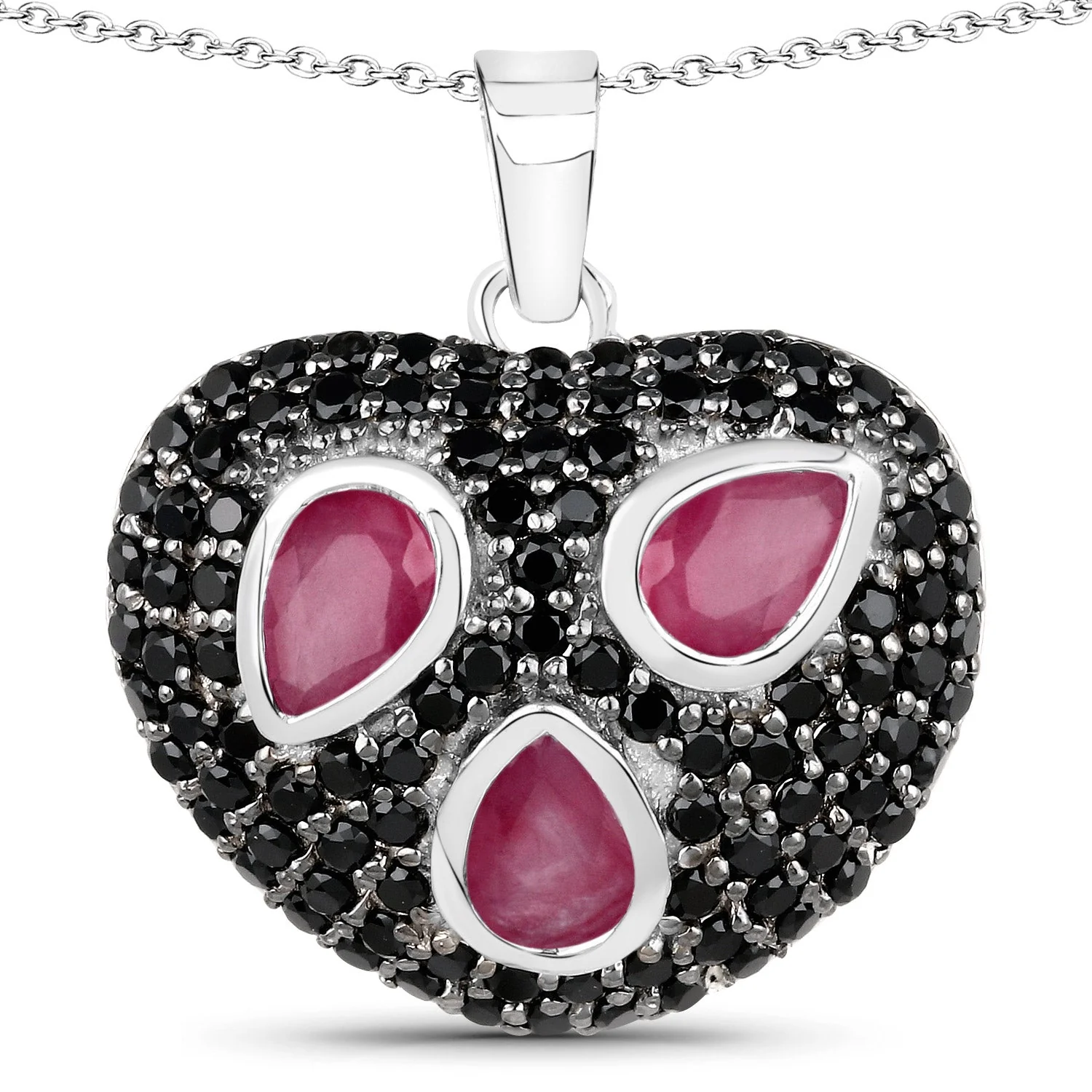 Versatile Ruby and Black Spinel Heart Pendant Necklace Traditional