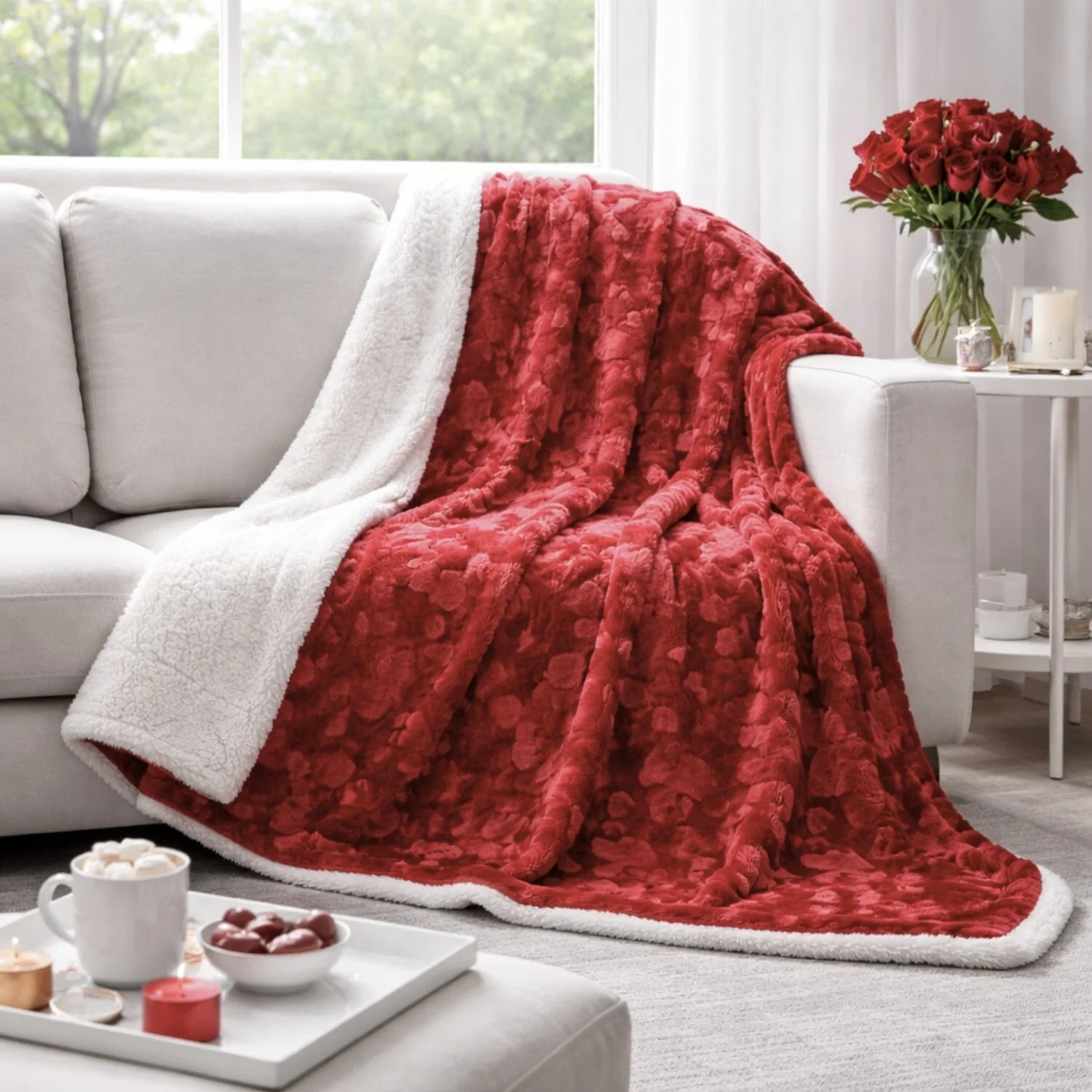 Fine Crafted DaDa Bedding Luxury Romantic Red Lovely Hearts Dreamy Plush Faux Fur Throw Blanket 19 Flexible