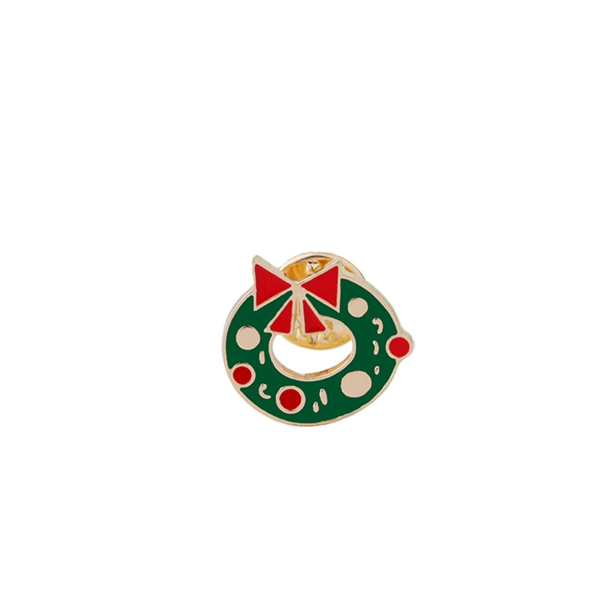 High-Quality Green Enamel Goldtone Christmas Wreath Brooch Modern