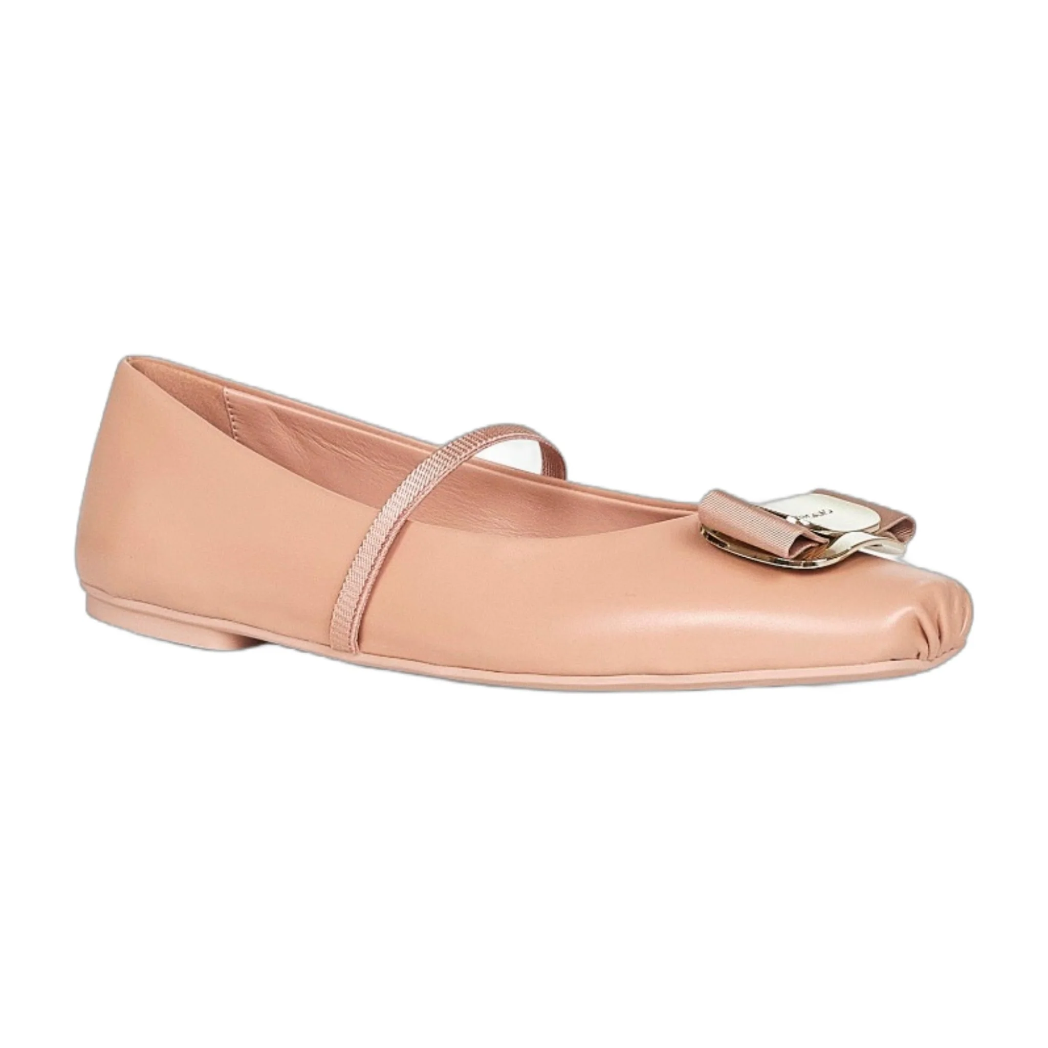Official New Vara Plate Ballet Flats in Nude Nappa Leather Prestigious