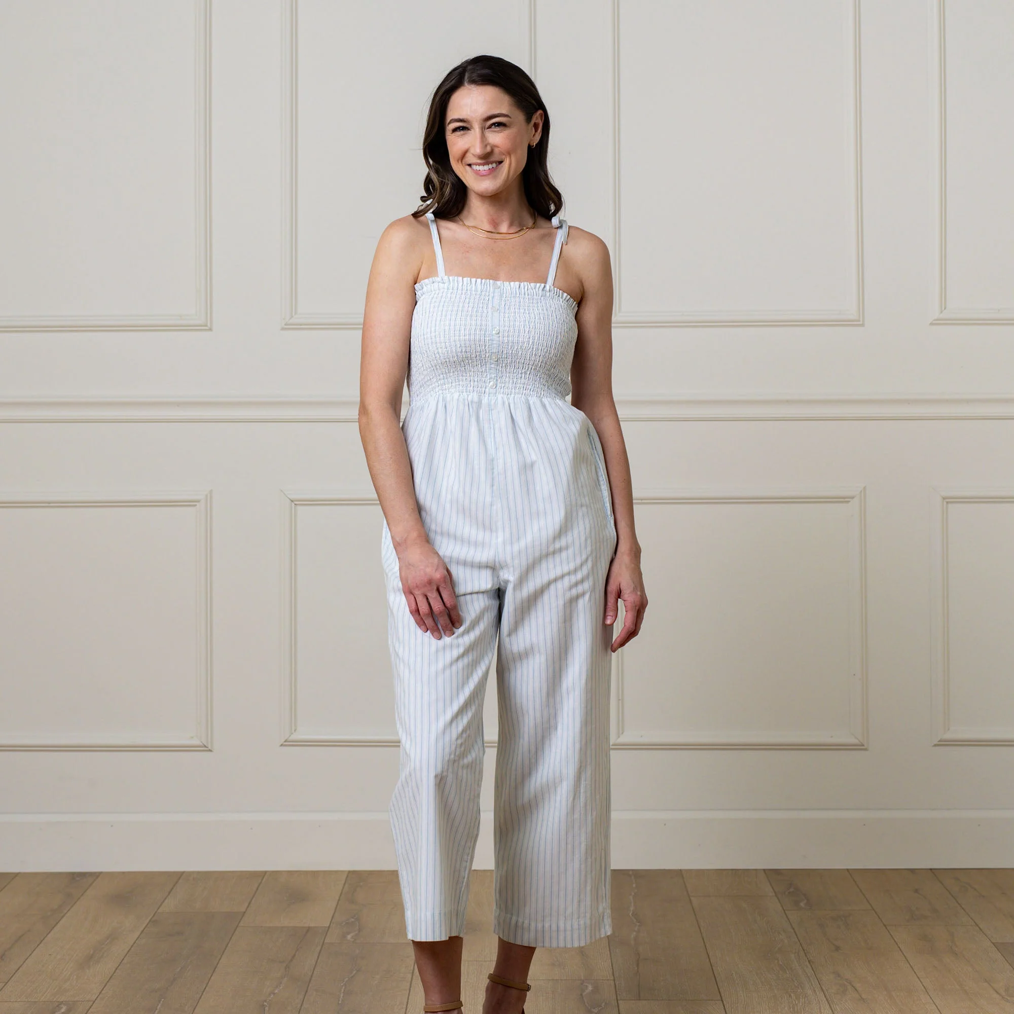 Trusted Organic Smocked Button Front Jumpsuit High-Quality