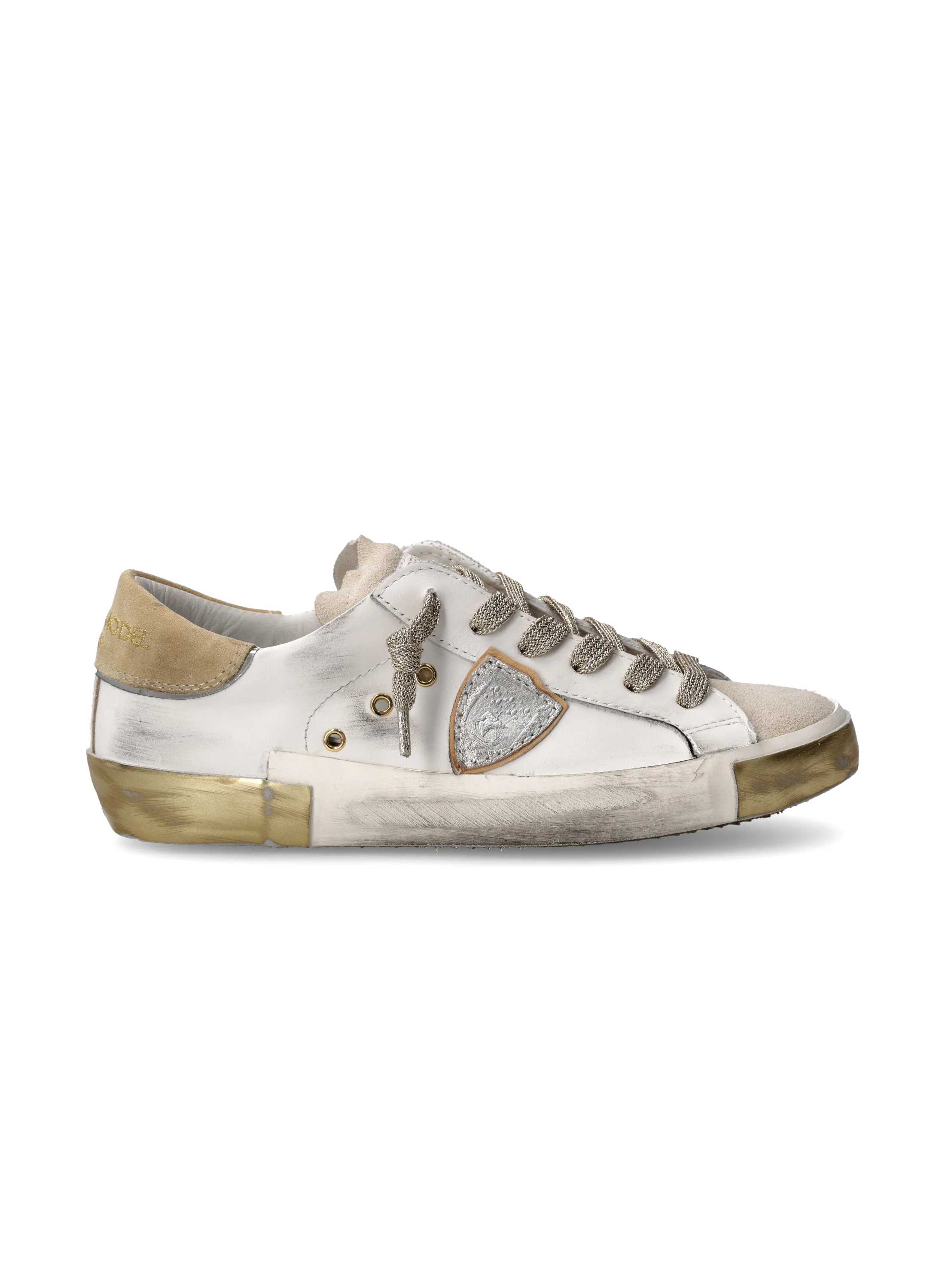 Top-Quality Philippe Model Prsx Low Woman In Veau Daim Blanc Sable' Flexible